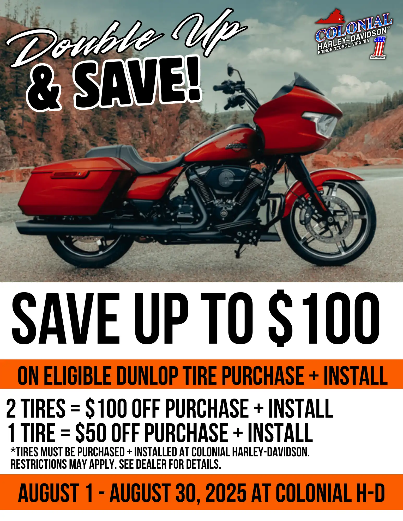 Save Up To $100 on Dunlop Motorcycle Tires