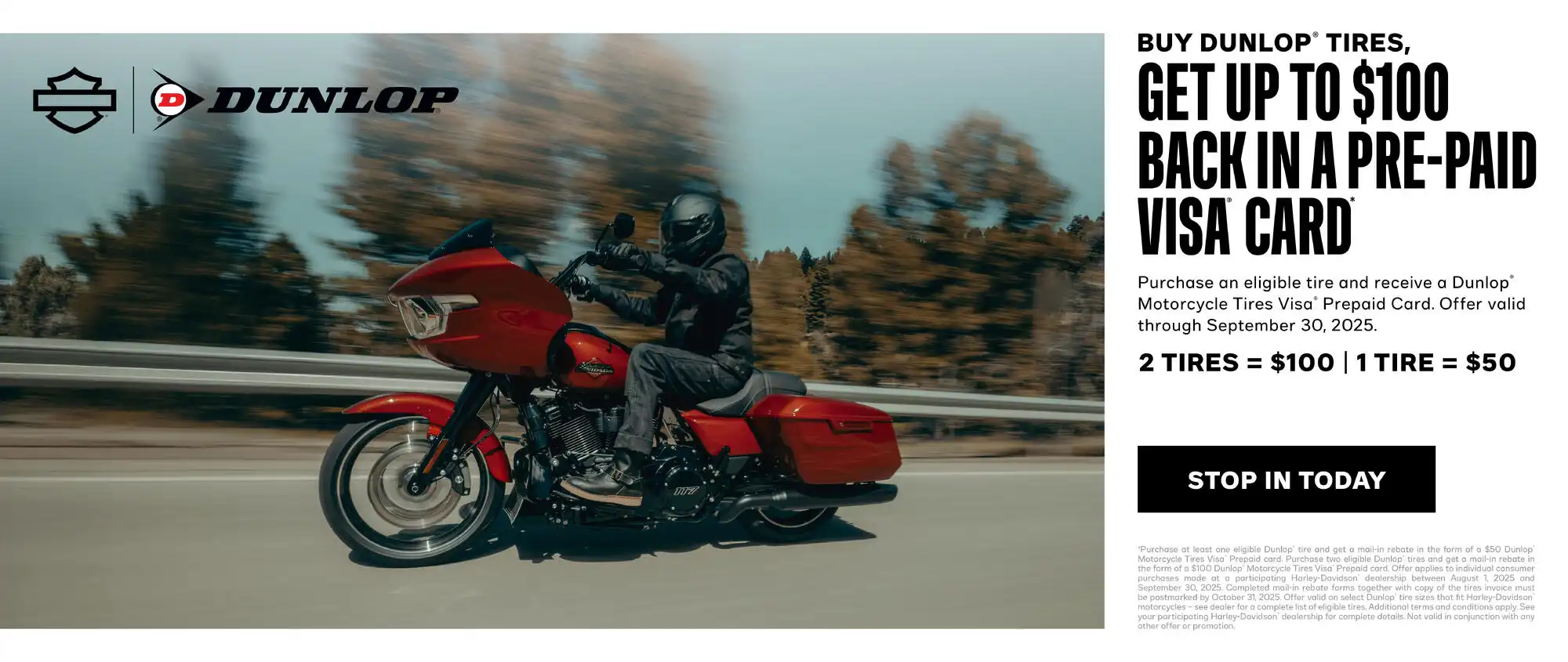 Get Up To $100 Off Dunlop Motorcycle Tires
